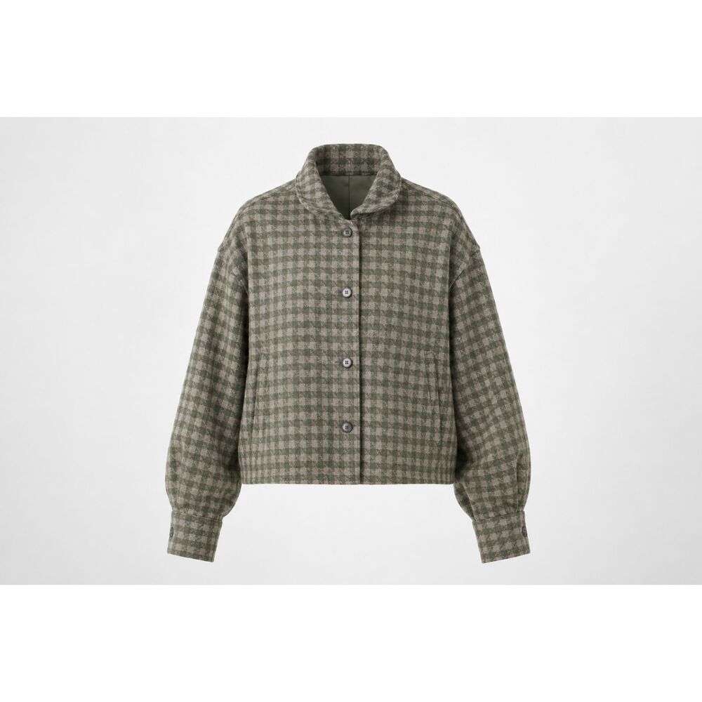 OAT New York Jacket‎ XL NWT Olive Gingham Plaid Oversized Cropped Wool Blend